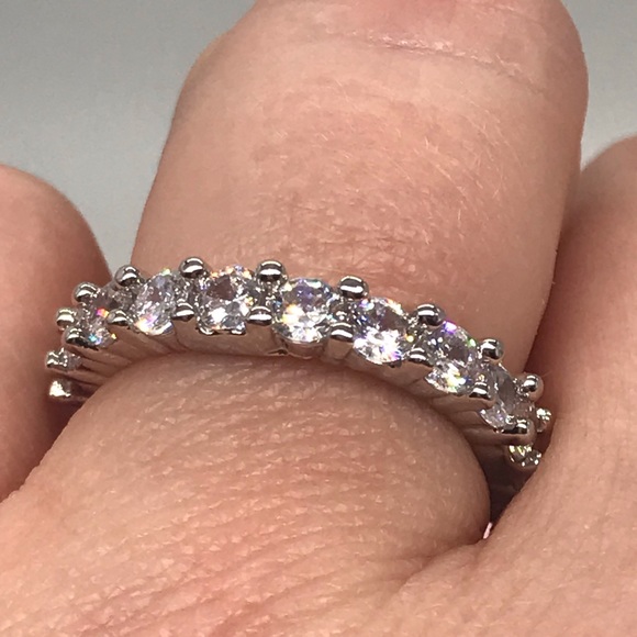 14k gold over 925 diamond eternity wedding band - Picture 12 of 16